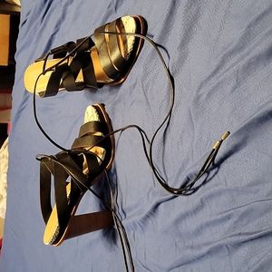Black Strap Sandal Heels w/ calf laces